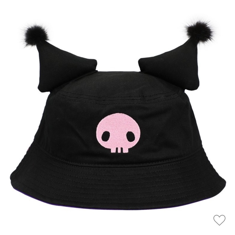 Kuromi My Melody Sanrio Black and Pink Skull Bucket Hat with Ears